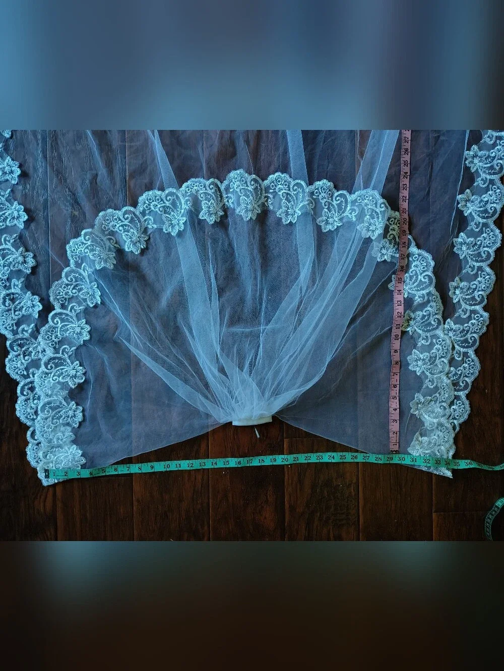 White lace double stacked Wedding veil hair pin comb